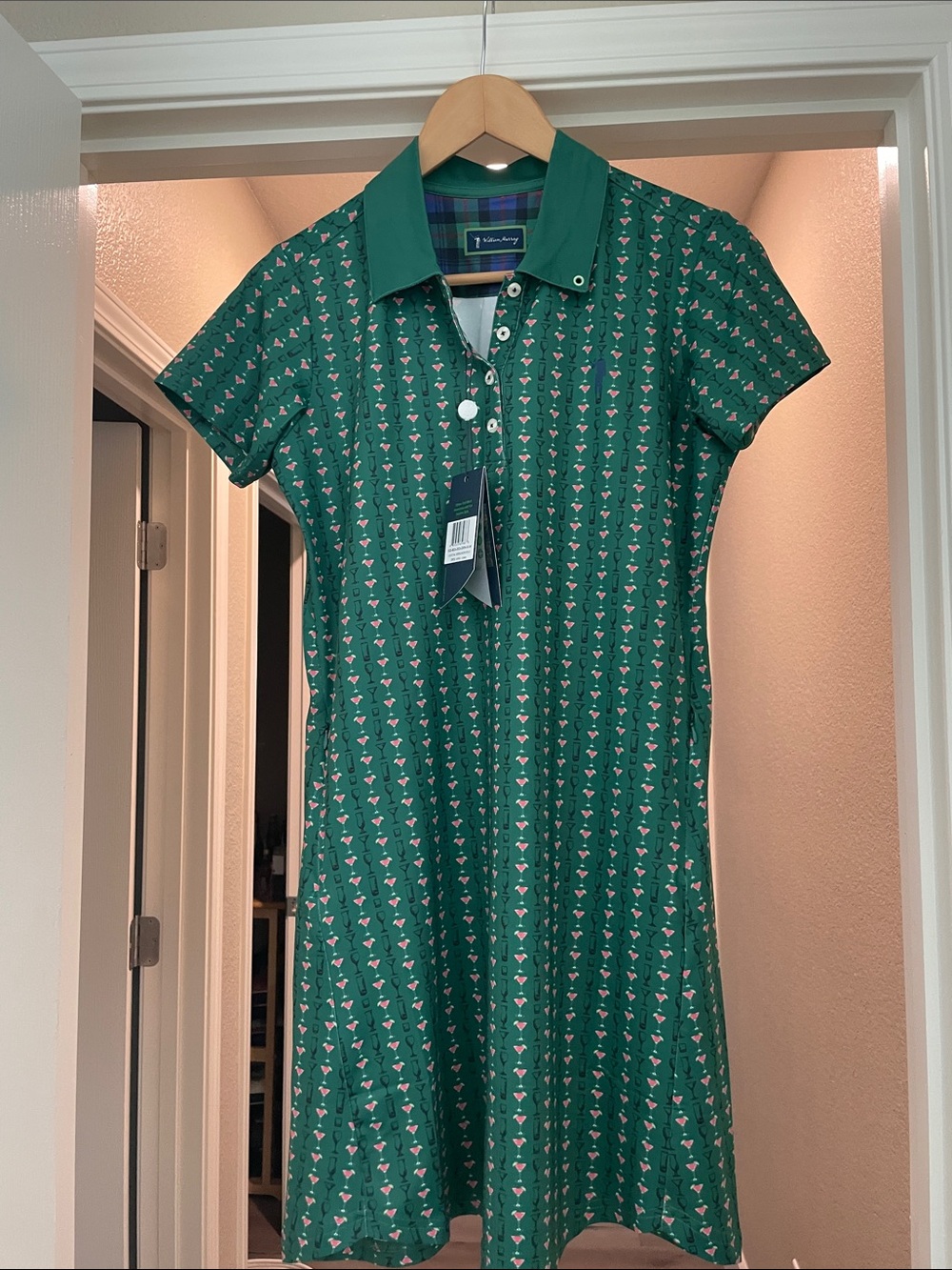 William Murray Green Plaid Collared Dress